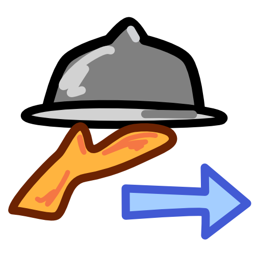 An abstract yellow hand positioned palm up, balances a grey platter with a lid on it. Below the platter in front of the hand is a blue arrow pointing right. The image has dark line art.